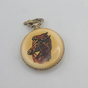 Vintage Arnex Pocket Watch Horse Enamel Runs and Ticks Has Enamel Wear